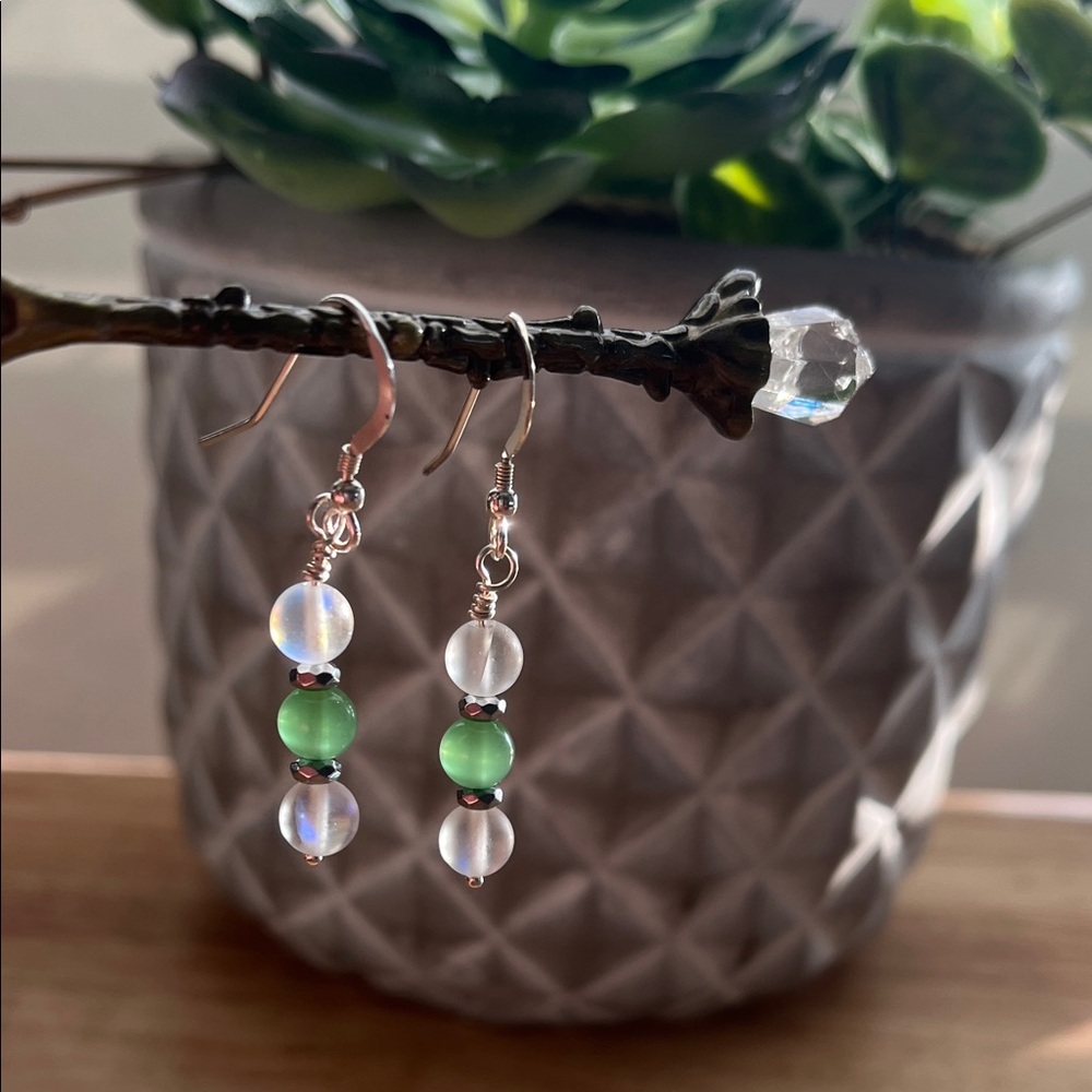 Mermaid Glass and Green Chalcedony Earrings